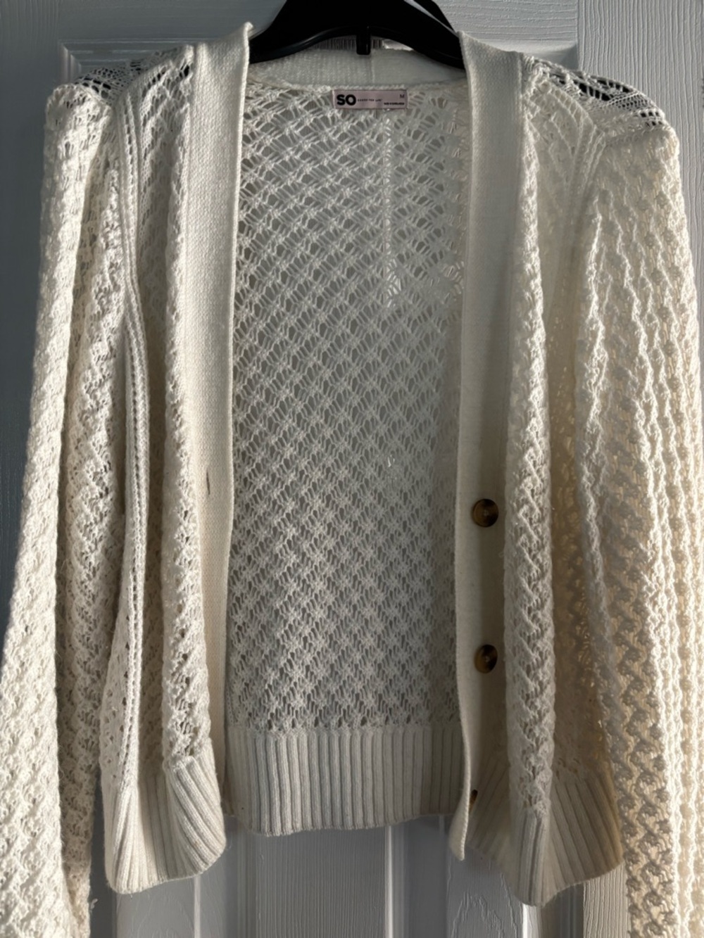 SO Cream Open-Weave Button Cardigan